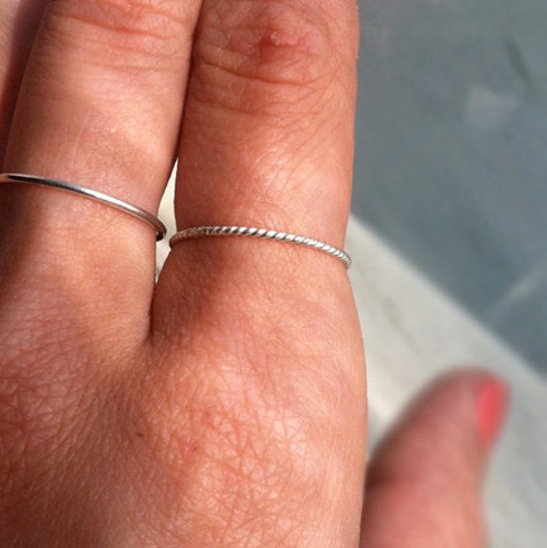 18g 1mm Ultra Thin Rope Textured .925 Sterling Silver Stacking Ring /// custom made to order image 3