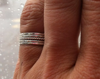 Set of 5 Tiny .925 Sterling Silver Stacking Rings /// Mix + Match Textures and sizes