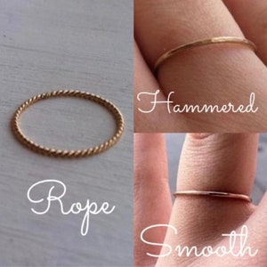 18g (1mm) [14k Yellow Gold Fill] Thin Stacking Ring///  Smooth, Hammered or Rope Texture /// custom made to order