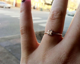 Lucky Charm Ring //  Tiny brass 4 leaf clover on .925 sterling silver band /// 18g[1mm] or 16g[1.3mm] band /// custom made to order