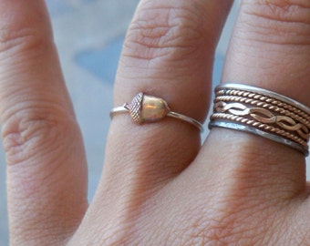 Itty Bitty Acorn Sterling Silver Stacking Ring - Brass on .925 Sterling Silver band - custom made to order