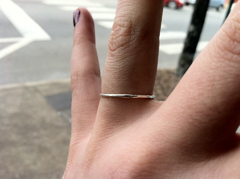 18g1mm Hammered Textured Ultra Thin .925 Sterling Silver Stacking Ring /// custom made to order image 2