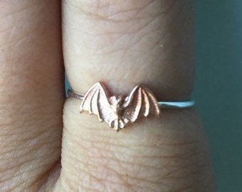 Tiny Bat Stacking Ring /// Brass bat on .925 Sterling Silver Band /// 18g[1mm] or 16g[1.3mm] band ///  custom made to size