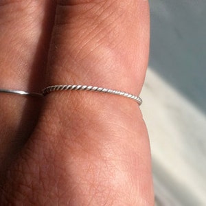 18g 1mm Ultra Thin Rope Textured .925 Sterling Silver Stacking Ring /// custom made to order image 2