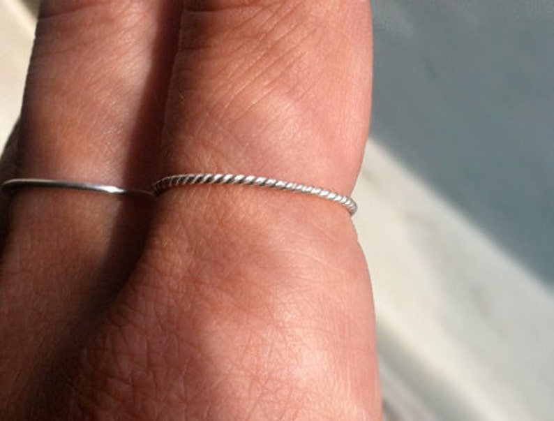 18g 1mm Ultra Thin Rope Textured .925 Sterling Silver Stacking Ring /// custom made to order image 2