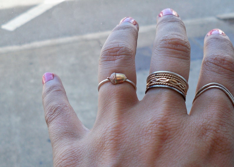 Itty Bitty Acorn Sterling Silver Stacking Ring Brass on .925 Sterling Silver band custom made to order image 4