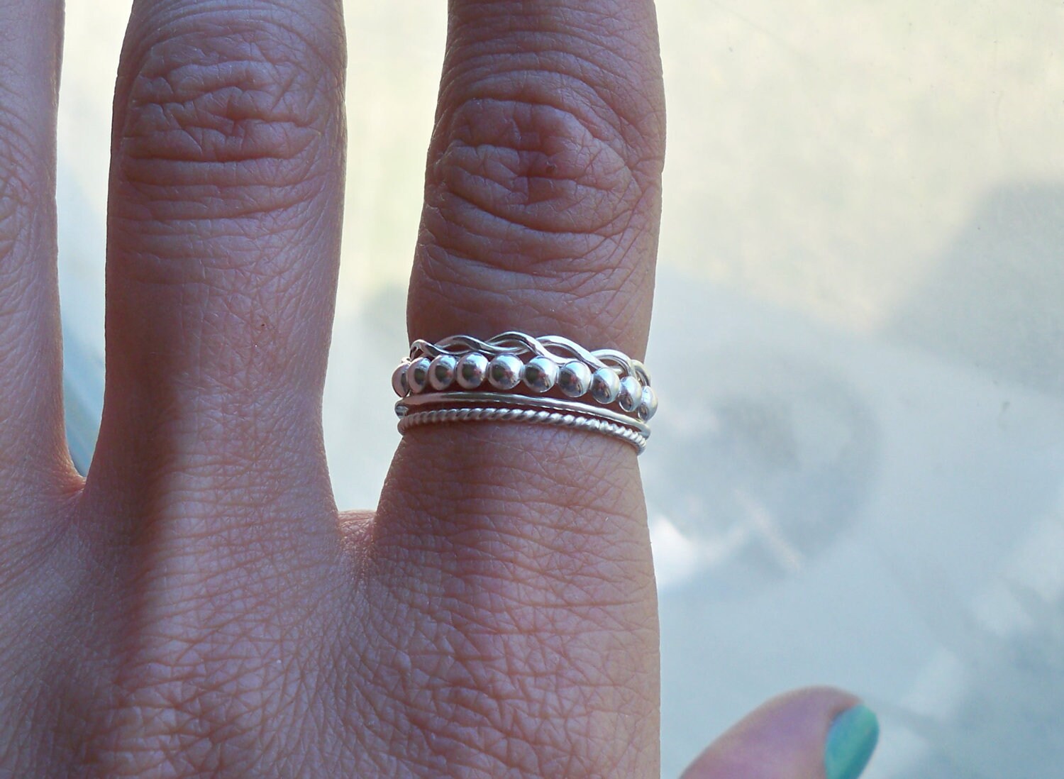 Set of 4 Sterling Silver Stacking Rings Hammered Infinity Etsy