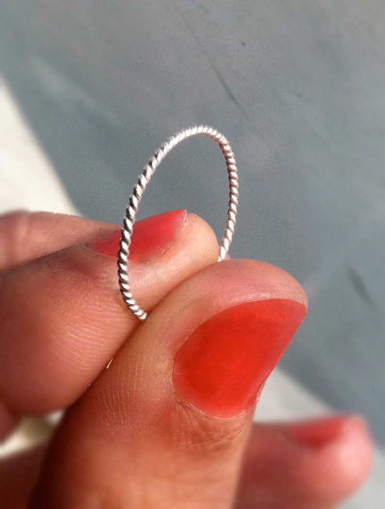 18g 1mm Ultra Thin Rope Textured .925 Sterling Silver Stacking Ring /// custom made to order image 1