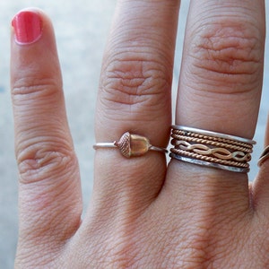 Itty Bitty Acorn Sterling Silver Stacking Ring Brass on .925 Sterling Silver band custom made to order image 3