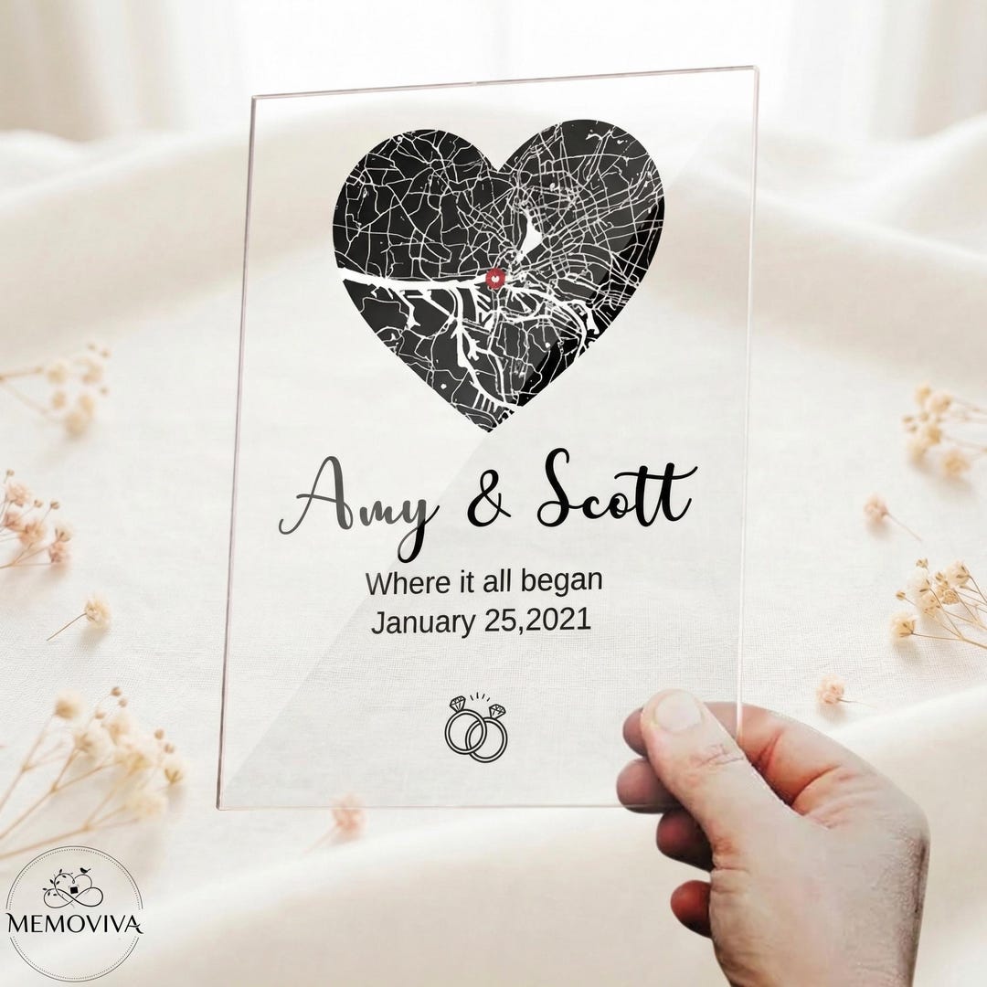 Custom Heart Map Personalized Heart Map Acrylic Plaque With Custom Date and Names as ...