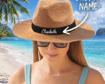 Sombrero Fedora de paja personalizado con nombre personalizado, sombrero de playa, regalo para damas de honor, despedida de soltera, sombrero de verano