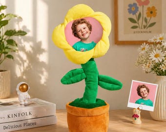 Custom Photo Dancing Flower Toy Personalized Singing Sunflower Recordable Gift for Pet Lover Kid