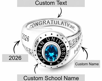 Personalized Graduation Ring Class of 2026 Custom Birthstone School Ring Senior Gift for Her