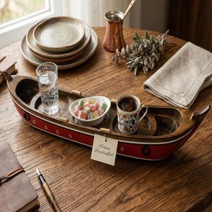 Handgefertigtes hölzernes Yacht-Tablett, nautische türkische Kaffee-Servierplatte, 52-cm-Boot-Servierplatte