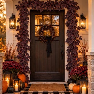 Hand-Woven Plum Cimicifuga Garland, 6 Ft Fall Garland, Rustic Farmhouse Halloween Mantel Decor, Thanksgiving Centerpiece & Foliage