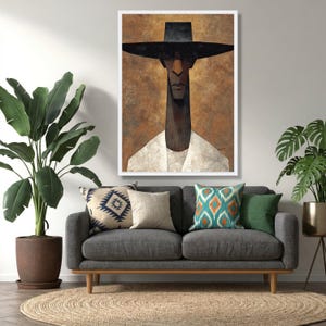 Modern Abstract Man Portrait Canvas, Ethnic Wall Art, Contemporary Figure Canvas, Brown and Black Home Décor, Ready to Hang Artwork image 5