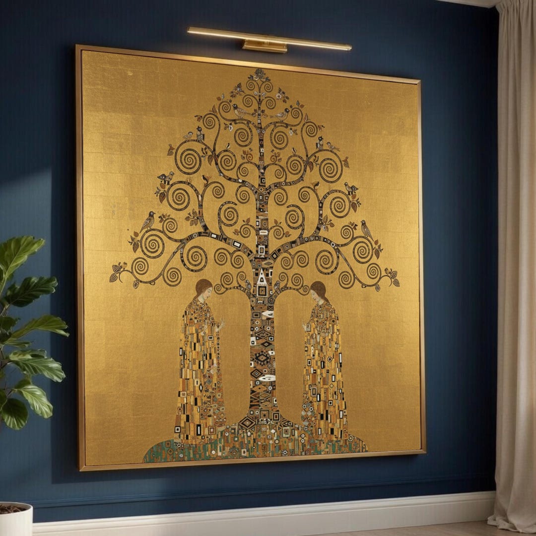 Gustav Klimt Style Tree of Life Canvas, Ornate Golden Swirls Wall Art ...