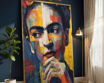 Colorful Abstract Portrait Canvas, Modern Face Art Print, Digital Painting Wall Decor, Expressionist Canvas Wall Art, Contemporary Home