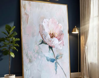 Delicate Pink Rose Canvas Wall Art, Soft Pastel Floral Painting, Flower Artwork, Modern Home Decoration, Digital Print Canvas