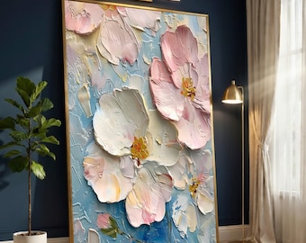 Floral Canvas Wall Art, Effect Flowers, Pastel Palette, Modern Digital Print, Abstract Flower Painting, Home Decor Canvas