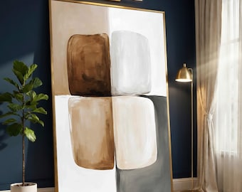 Neutral Toned Abstract Squares Canvas, Modern Minimalist Wall Art, Geometric Shapes Canvas Print, Digital Art Home Decoration