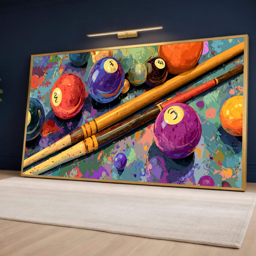 colorful-billiard-balls-and-pool-cues-canvas-abstract-game-room-wall