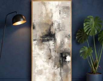 Contemporary Abstract Canvas Wall Art, Neutral Tones Painting, Modern Home Decor, Beige and Gray Brushstroke Canvas, Digital Print Design