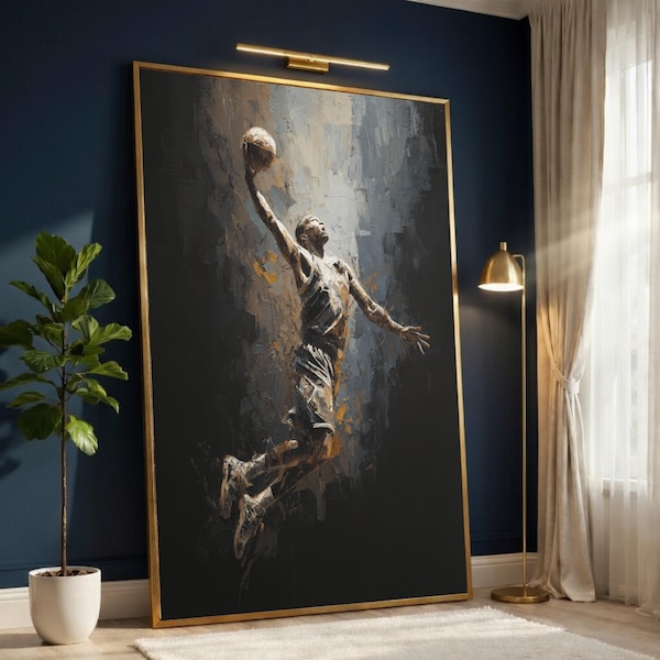 Dynamic Basketball Dunk Canvas, Athletic Sports Wall Art, Modern Male Basketball Player Decoration, Action Sports Canvas Wall Art