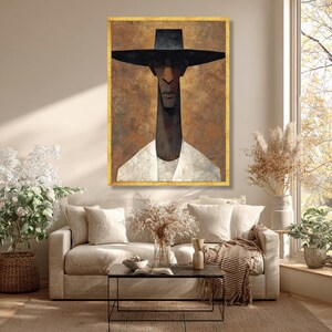 Modern Abstract Man Portrait Canvas, Ethnic Wall Art, Contemporary Figure Canvas, Brown and Black Home Décor, Ready to Hang Artwork image 2
