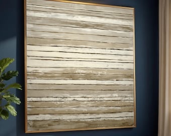 Rustic Neutral Wood Planks Canvas, Vintage Wall Art, Beige Brown Home Decor, Horizontal Striped Canvas, Digital Print Wall Decoration