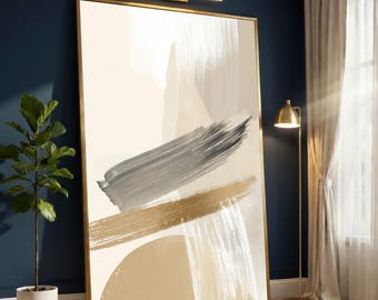 Neutral Abstract Brush Strokes, Minimalist Canvas Wall Art, Modern Beige and Gray Decor, Digital Print Artwork, Contemporary Home Decoration