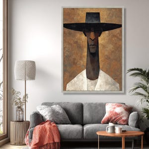 Modern Abstract Man Portrait Canvas, Ethnic Wall Art, Contemporary Figure Canvas, Brown and Black Home Décor, Ready to Hang Artwork image 3