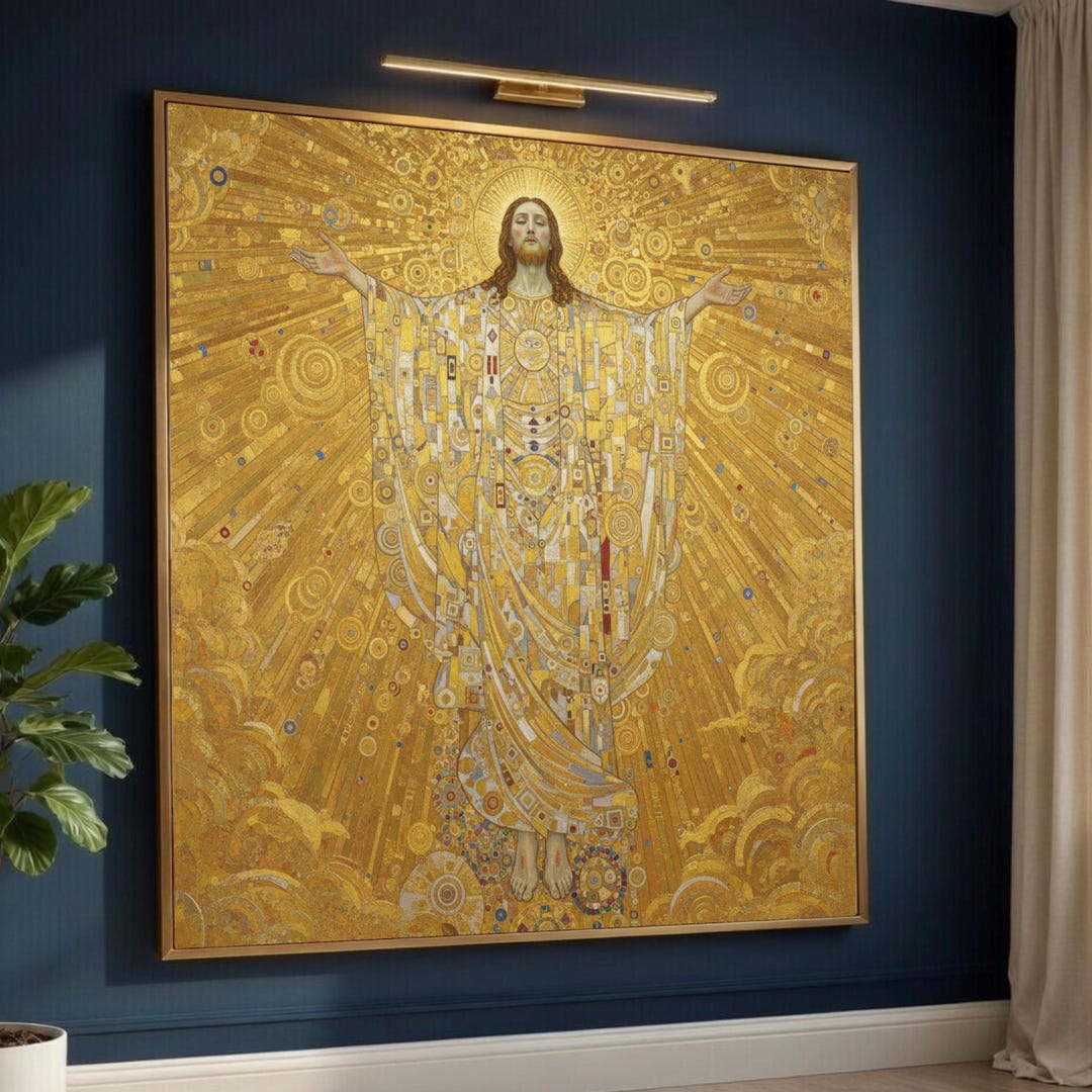 Golden Christ Figure Canvas, Klimt Style Digital Print, Spiritual Wall ...
