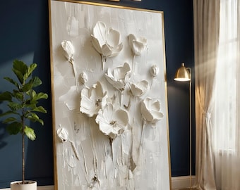Elegant White Flower Canvas Wall Art, Floral Design, Modern Minimalist Home Decor, Digital Print Canvas, Ready to Hang Artwork