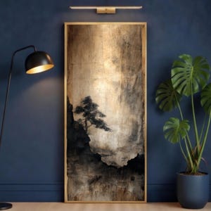 Tranquil Pine Tree on Cliff Canvas, Vintage Landscape Wall Art, Minimalist Nature Scene, Rustic Home Decor, Ready to Hang Canvas