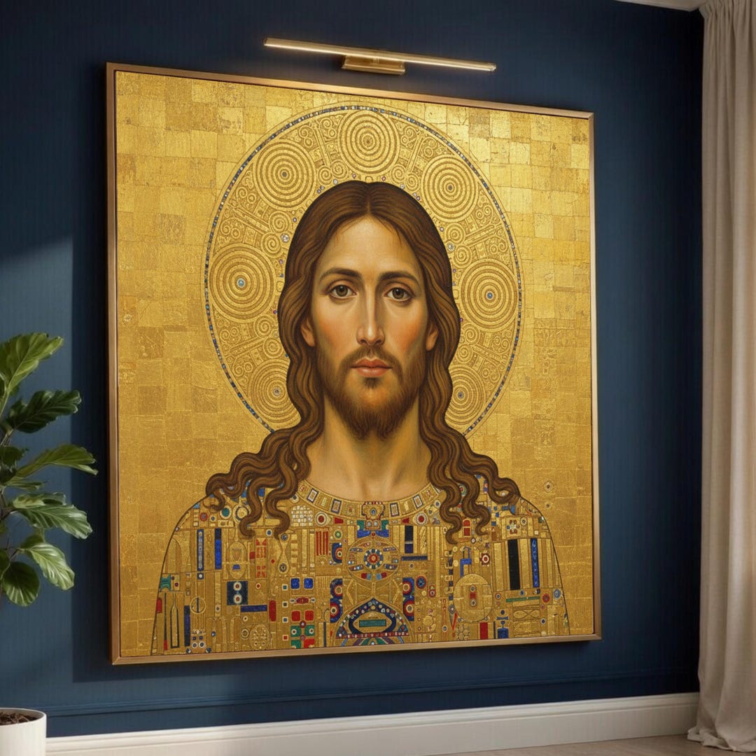 Gustav Klimt Style Jesus Portrait Canvas, Gold Religious Wall Art ...