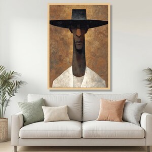 Modern Abstract Man Portrait Canvas, Ethnic Wall Art, Contemporary Figure Canvas, Brown and Black Home Décor, Ready to Hang Artwork image 6