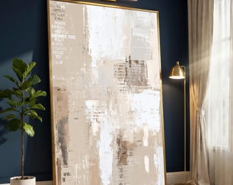 Neutral Abstract Canvas, Modern Beige White Wall Art, Contemporary Digital Print, Minimalist Home Decor, Canvas Painting