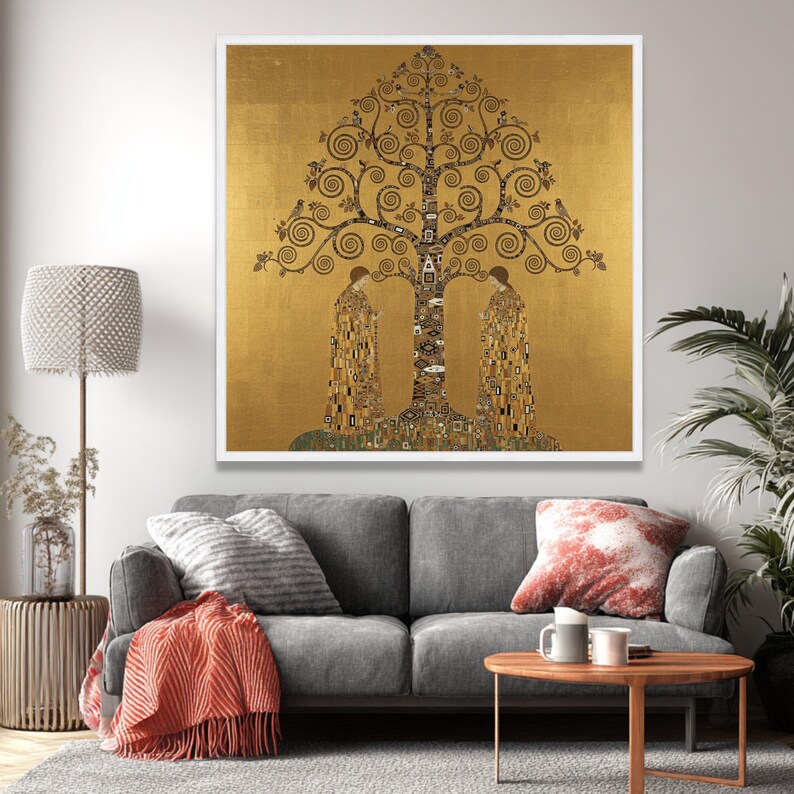 Gustav Klimt Style Tree of Life Canvas, Ornate Golden Swirls Wall Art ...
