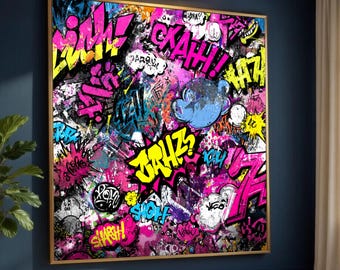 Vibrant Urban Graffiti Canvas, Colorful Street Art Wall Decor, Bold Pop Art Canvas, Digital Print Canvas, Modern Home Decoration