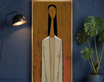 Minimalist Abstract Woman Portrait Canvas, Modern Figurative Wall Art, Neutral Tones Painting, Contemporary Home Decor, Elegant Canvas