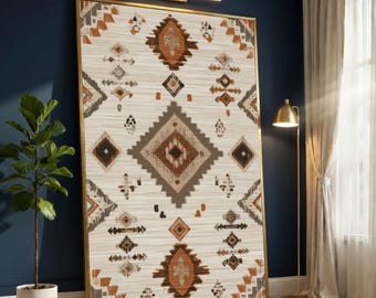 Rustic Southwestern Tribal Pattern Canvas, Boho Geometric Wall Art, Earth Tone Canvas Decoration, Native Home Accent