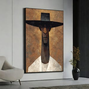 Modern Abstract Man Portrait Canvas, Ethnic Wall Art, Contemporary Figure Canvas, Brown and Black Home Décor, Ready to Hang Artwork image 4