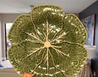 Set of 2 Cabbage Leaf Dinner Plates, Vintage Botanical Stoneware Tableware
