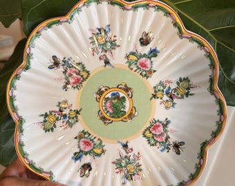 Famille Rose Scalloped Salad Plate – Sage Green Medallion Butterfly Bird Chinoiserie Dinnerware