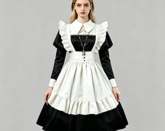 Satin-collared long Lolita maid cosplay dress (customizable)