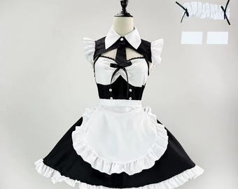 Satin Cut-out Sleeveless Lolita Maid Cosplay Dress Set (Customizable)