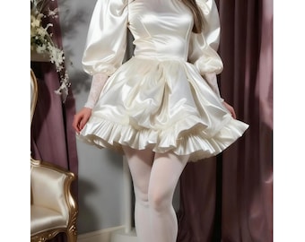 ヴィクトリア朝風の舞踏会用ガウン、長袖の夢のようなドレス、カスタマイズ可能。