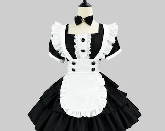 日本のアニメキャラクターのコスプレ用白黒メイド服、カスタマイズ可能。