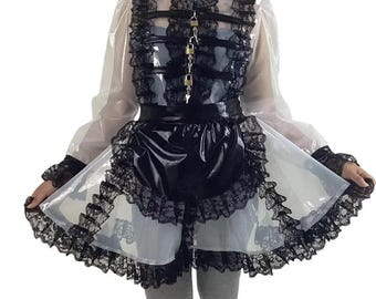 Lockable maid outfit, PVC long puff sleeve dress. Customizable.
